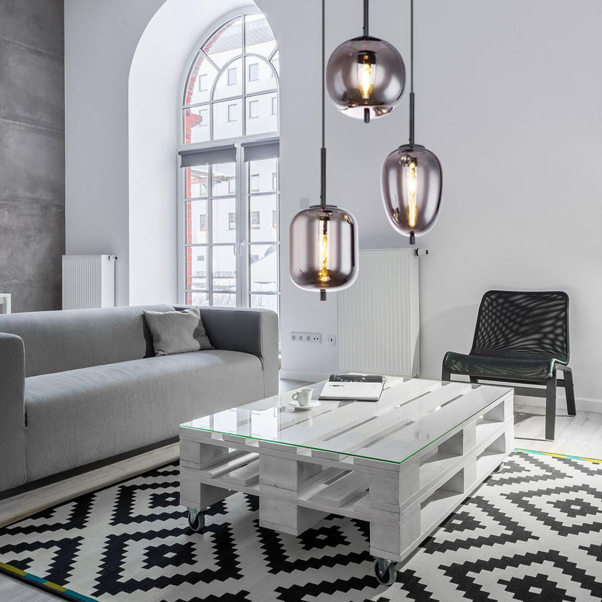 LED HÄNGELEUCHTE Metall Grau - Grau, Glas (46/46/120cm) - Globo Lighting