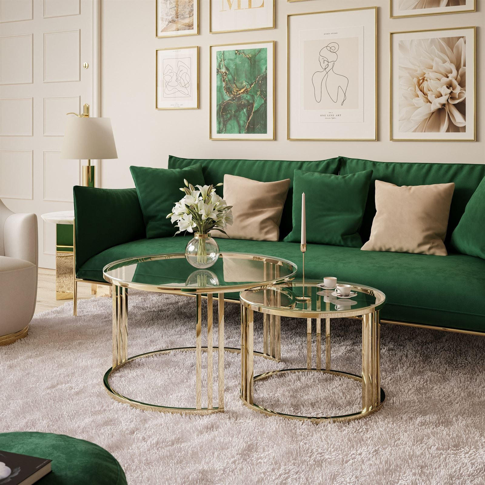 COUCHTISCH 2 in 1 LORI GLASS verchromt gold - Transparent/Goldfarben, Glas (70/70/48cm) - Lookway