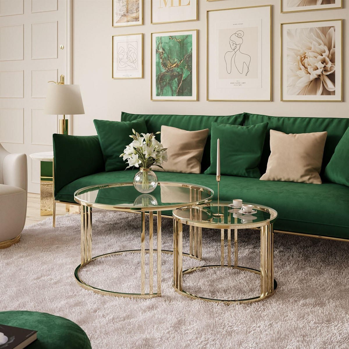 COUCHTISCH 2 in 1 LORI GLASS verchromt gold - Transparent/Goldfarben, Glas (70/70/48cm) - Lookway