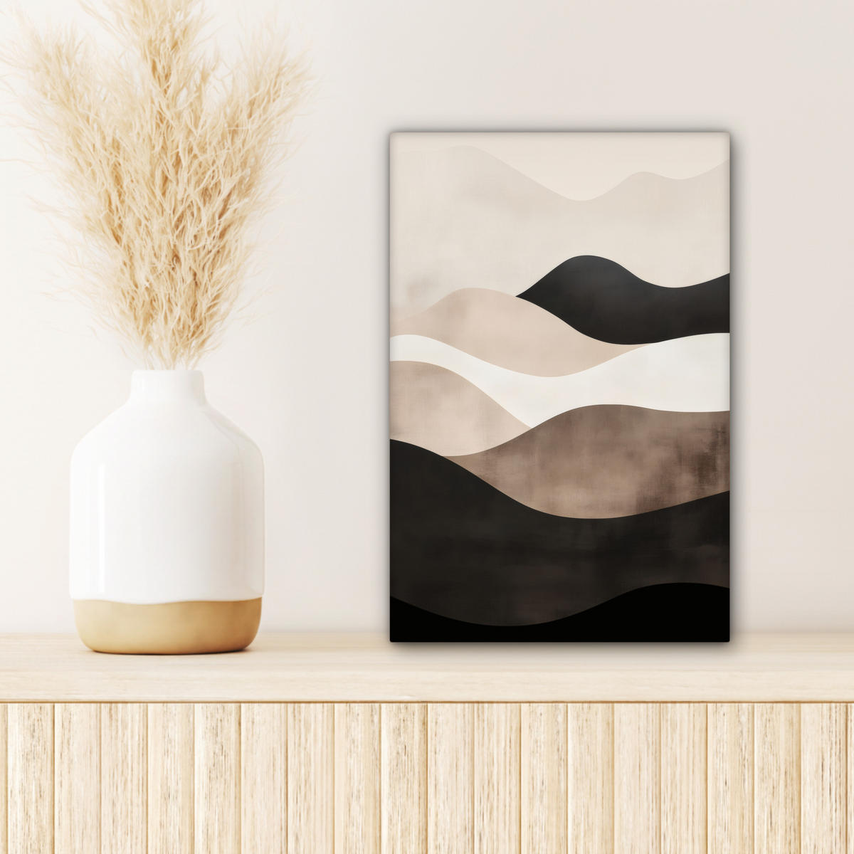 LEINWANDBILD Abstrakt - Landschaft - Wellen - Cremefarben 20x30 cm - Cappuccino, Textil (20/30cm) - MuchoWow