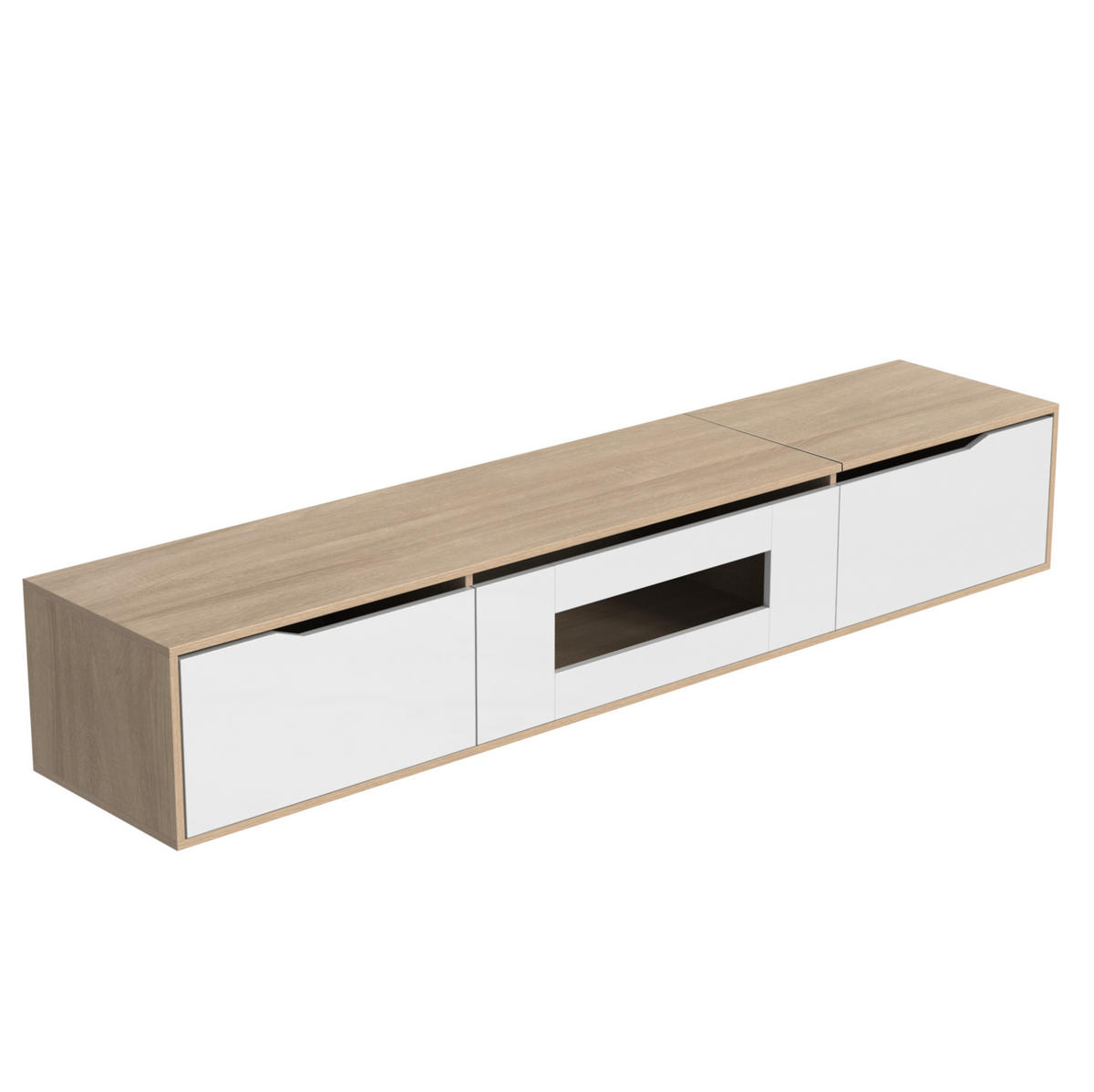 LOWBOARD 180/35/30 cm aus Holzwerkstoff mit Hochglanzfront und LED-Beleuchtung Weiß - Weiß, Holzwerkstoff (180/30/35cm) - Modenvie