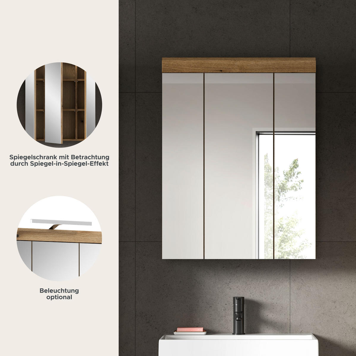 SPIEGELSCHRANK SCOUT (B/H/T: ca. 60/79/18 cm) in Evoak Oak Nachbildung/Spiegelglas - Eichefarben, Holz (60/79/18cm)