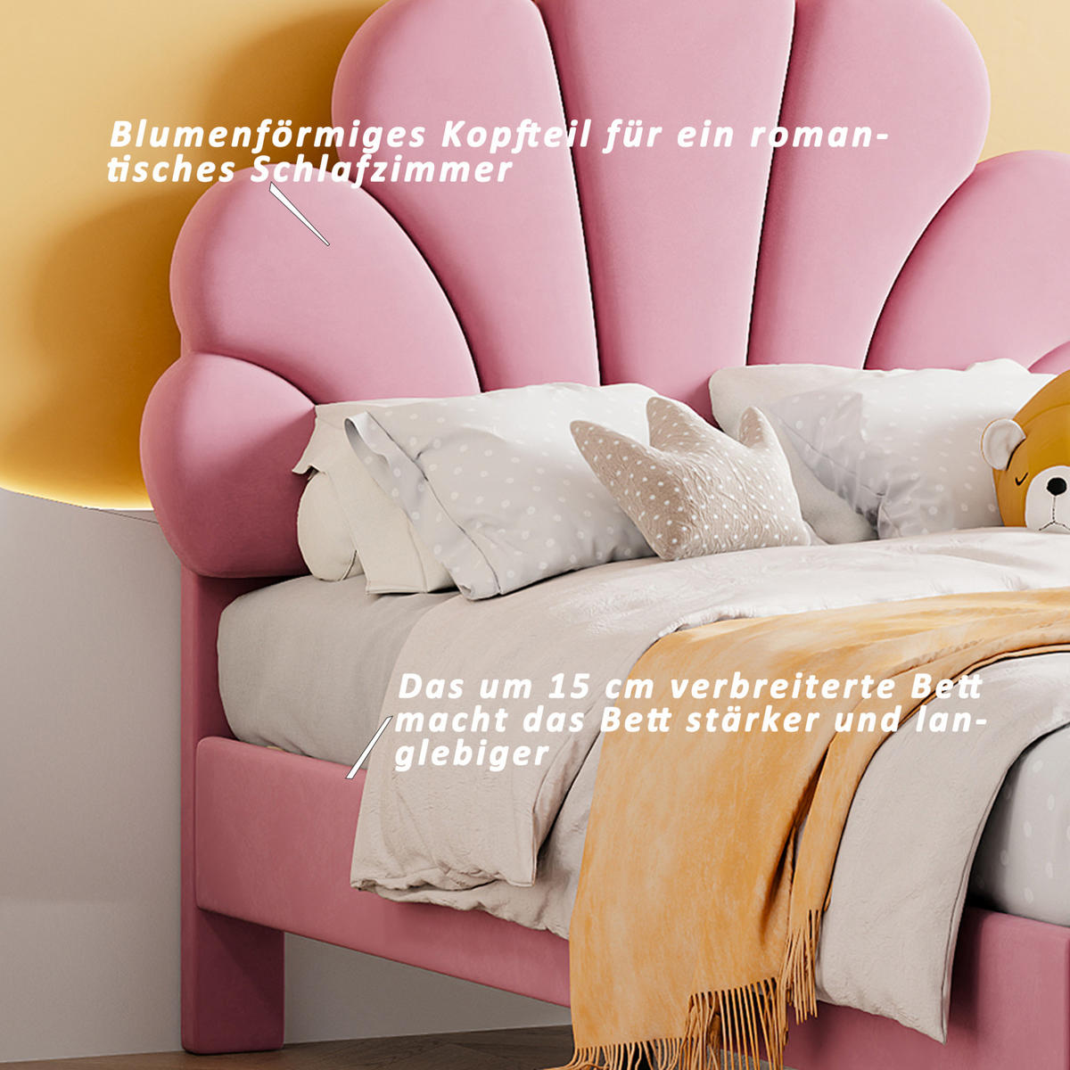 SAMT-POLSTERBETT 90/200 cm in Rosa mit gepolstertem Kopfteil und Lattenrost - Rosa, Textil (90/200cm) - BEAOK