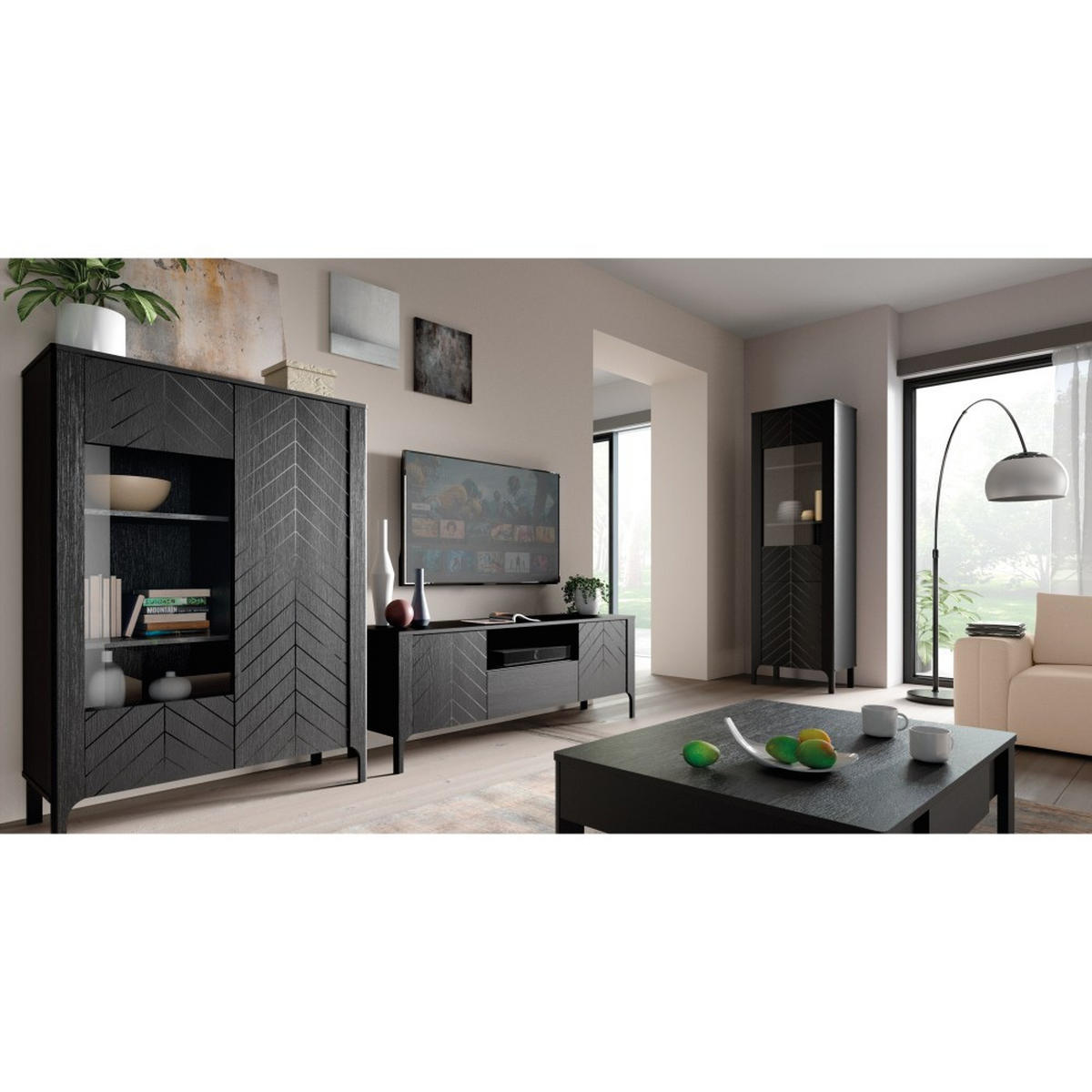 SIDEBOARD Lume mit 3 Schubladen und 2 Türen, schwarz - Schwarz, Holzwerkstoff/Metall (153/95/40.5cm) - Beautysofa
