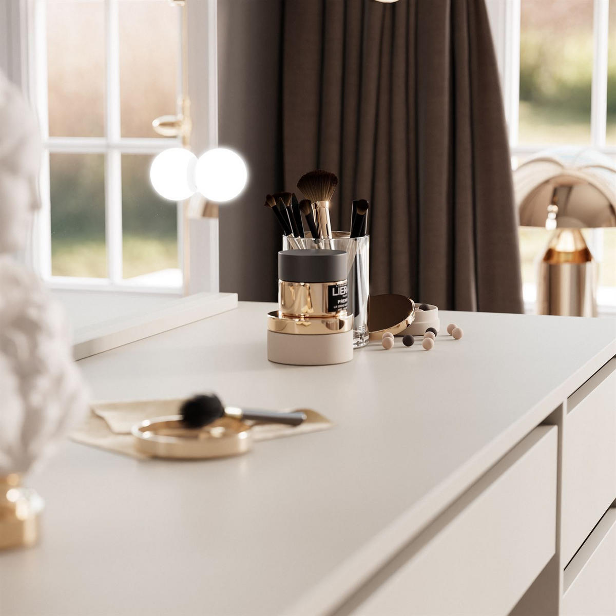 SCHMINKTISCH MADA ELITE in KASCHMIR mit Spiegel und LED Beleuchtung - Kaschmir, Holzwerkstoff (120/142/55cm) - Lookway
