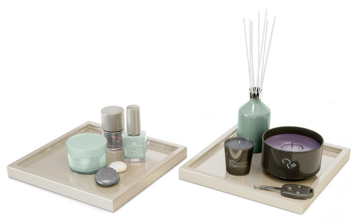 DEKOSCHALE Maya Sandgrau Hochglanz 2er Set - Sandfarben, Holzwerkstoff (1.8cm) - Vladon