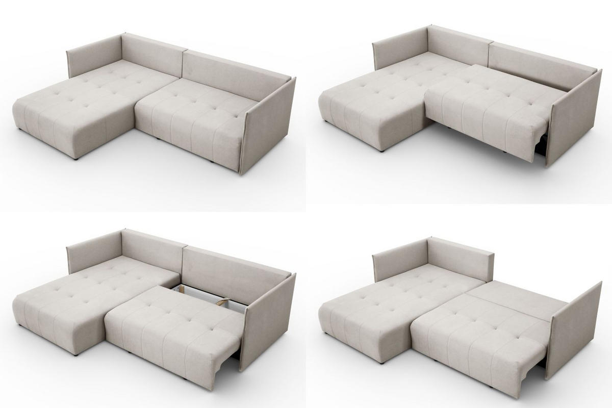 ECKSOFA L Form Hanna 246 x 188 cm mit Schlaffunktion und Bettkasten, 4 Sitzer, Bettzeugablage, Sofa, Eckcouch, beige, links - Beige, Kunststoff (188/246cm) - Margaret Hadas24