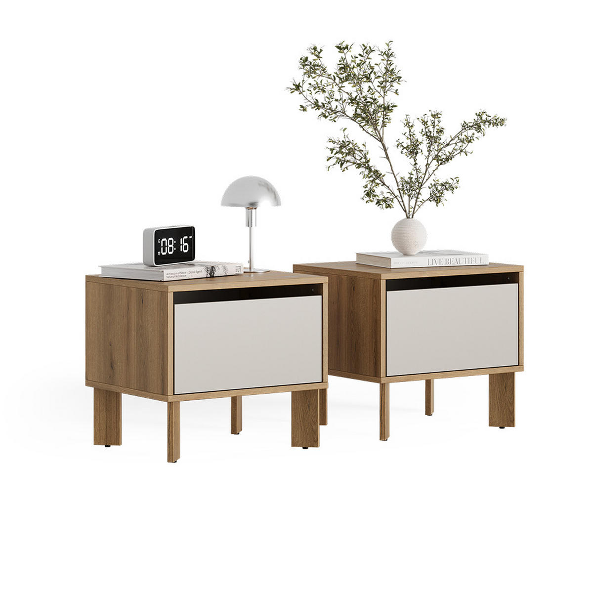 NACHTTISCH Monti, Eiche Evoke/Cashmere, 48.2 x 44 cm 2er Set - Kaschmir/Eiche Artisan, Holzwerkstoff (48.2/44/40cm) - Vicco
