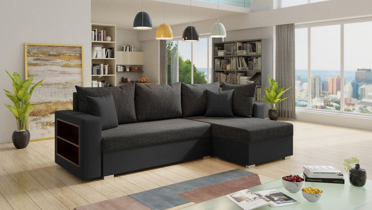 ECKSOFA Lord, Seite: Rechts - Schwarz, Holz/Textil (238/141cm) - Sofnet