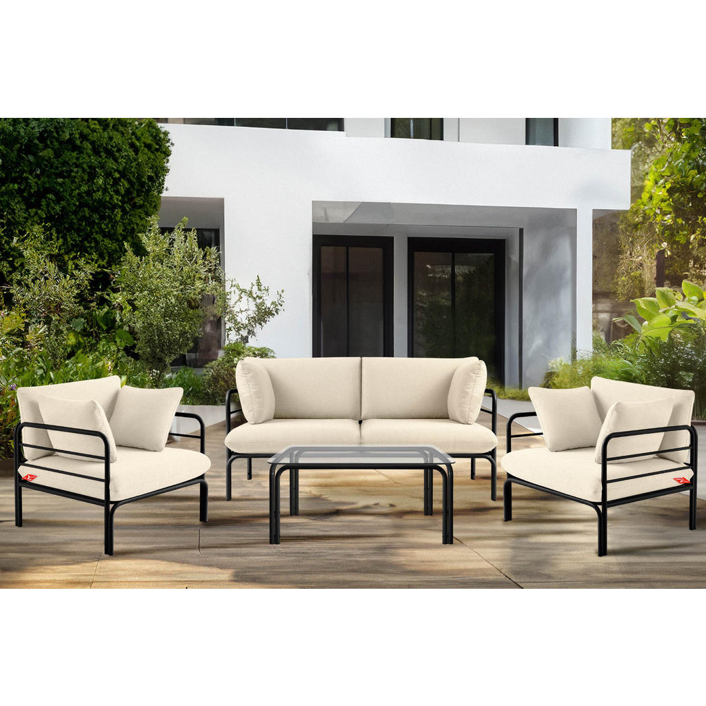 Thumbnail - Konsimo® Gartenmöbelset, Dunkelgrau, Creme, Metall, Textil, 4, 5-Sitzer, Füllung: Schaumstoff, rechteckig, Hergestellt i...