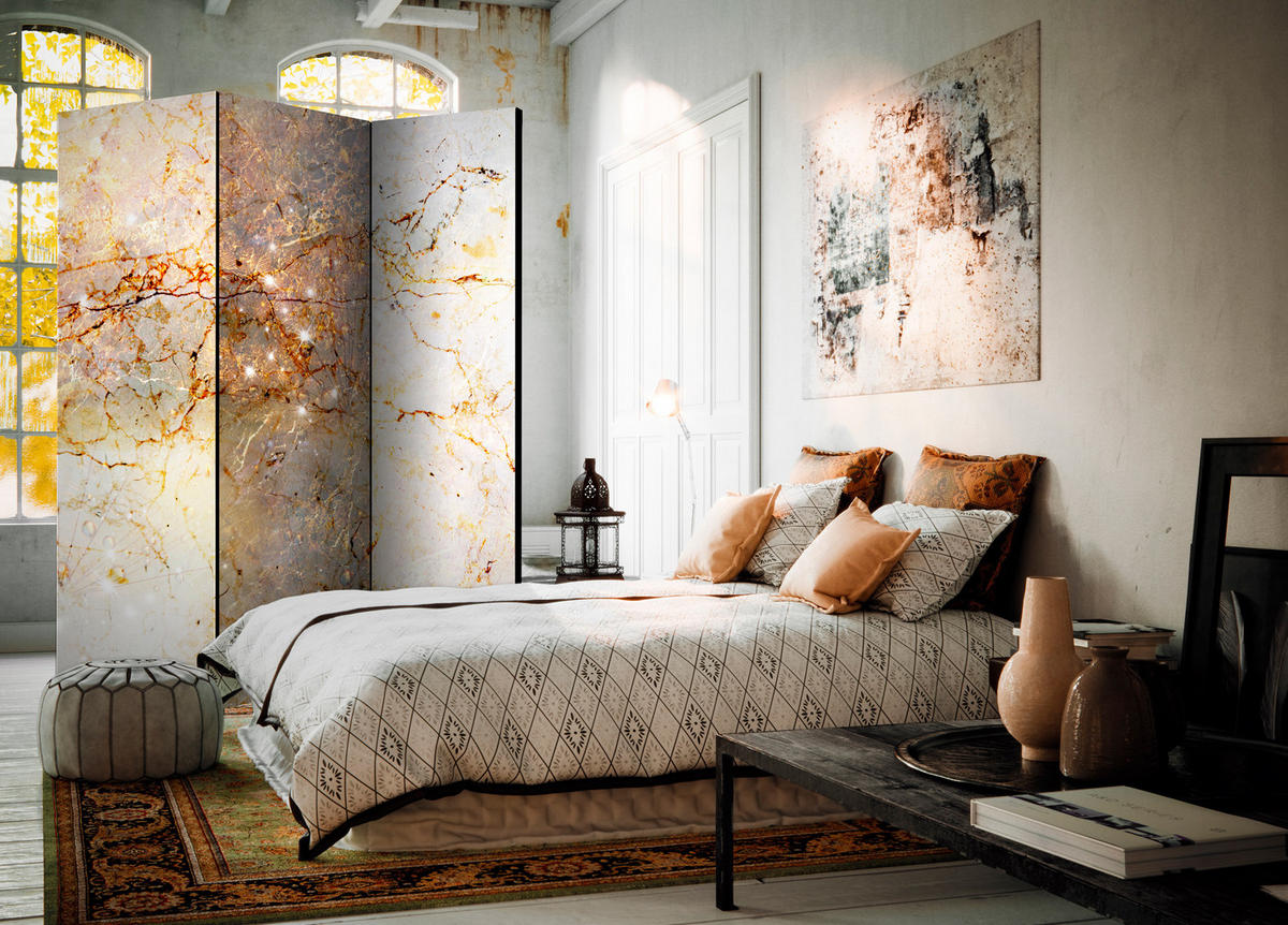 PARAVENT Einseitig Bedruckter 3-tlg 135x172 cm Klassischer Marmor - Beige, Holz/Textil (135/172/3cm) - Muralo