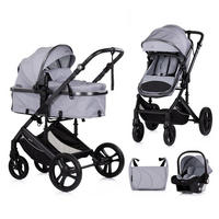 KOMBIKINDERWAGEN Amore 3 in 1 hellgrau Babyschale Adapter Wickeltasche Fußabdeckung - Schwarz, Metall (95/63/105cm) - Chipolino