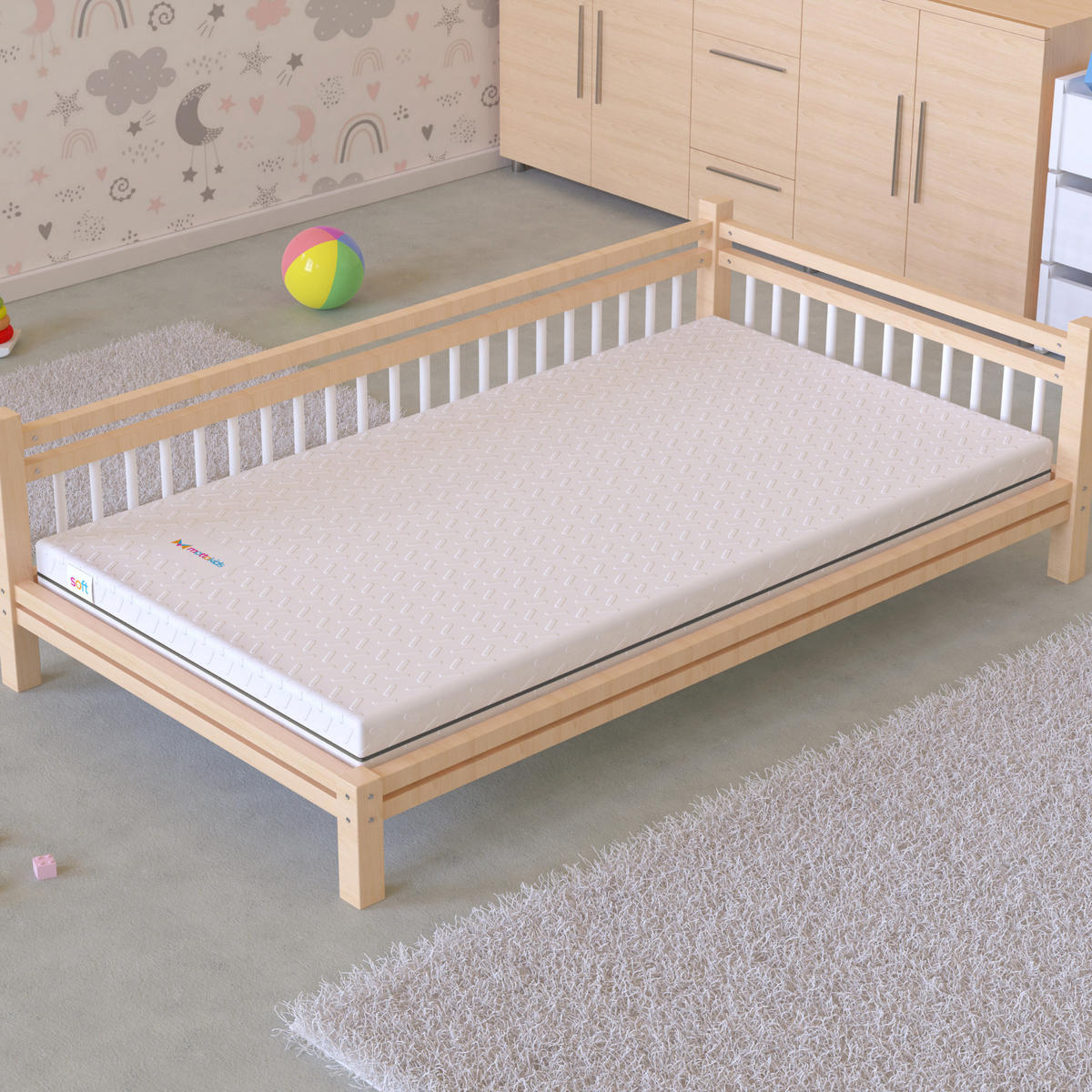 SPIELTEPPICH & Kindermatratze 2in1 Spiel und Schlafmatte Twister - Weiß, Textil (130/140cm) - Gowoll