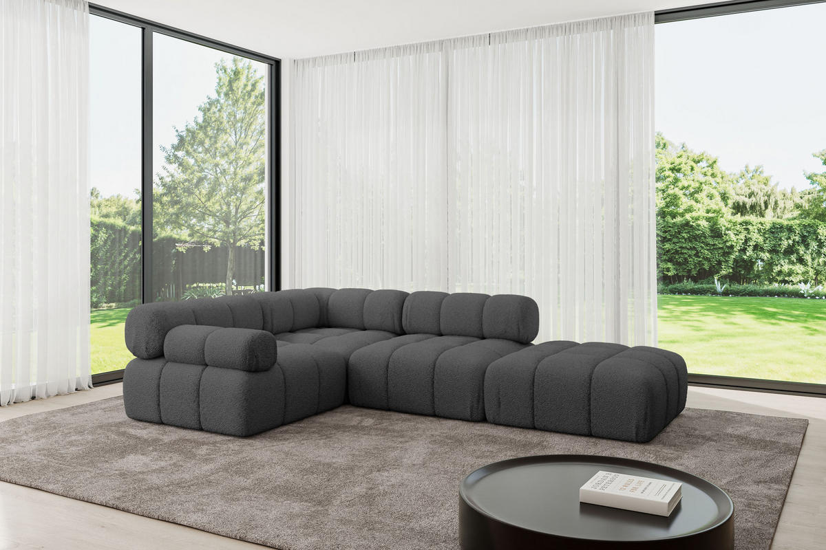 ECKSOFA modulares Sofa Felto-L1 - 285x190x70 cm Grau Bouclé - Grau, Holzwerkstoff/Textil (285/190cm) - ALTDECOR