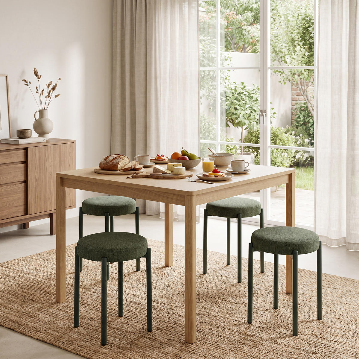 HOCKER 4er Set Polyester Dunkelgrün - Dunkelgrün, Textil/Metall (45/47.5/45cm) - HOMCOM