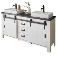 DOPPELWASCHTISCH weiß Pinie, anthrazit Landhaus, Waschtisch- Set inkl. 2 x Waschbecken - Anthrazit/Weiß, Holzwerkstoff/Metall (164/81/43cm) - Furn.Design