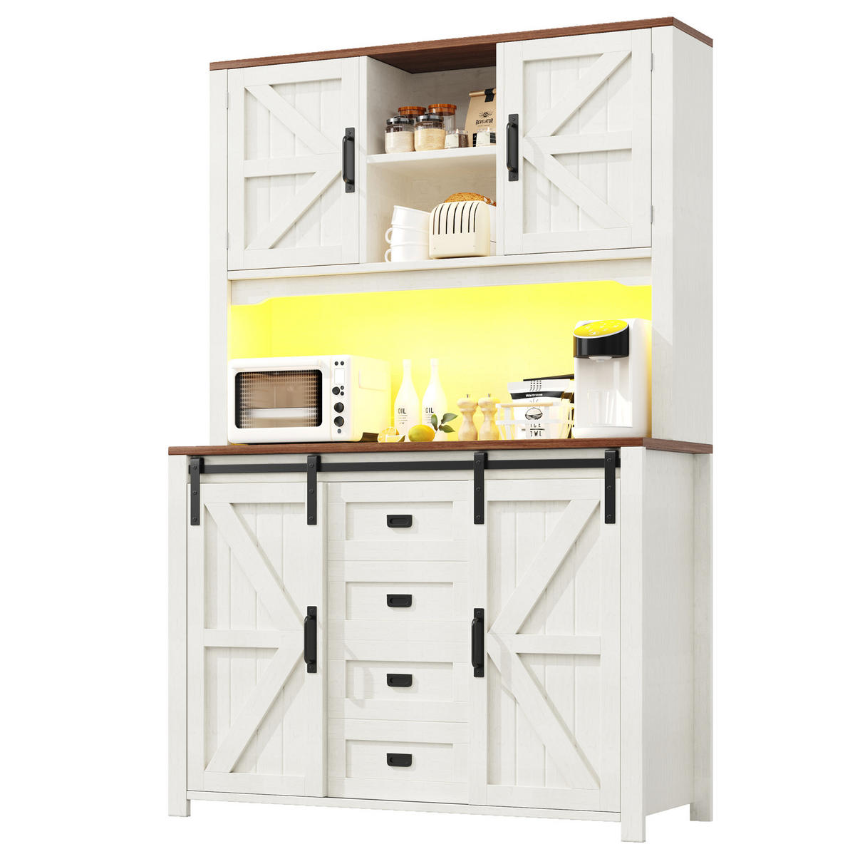 BUFFETSCHRANK, mit farbwechselnder LED-Beleuchtung und viel Stauraum, 115/40/174,7 cm, Weiß - Weiß, Holzwerkstoff (115/174.7/40cm) - Modfu