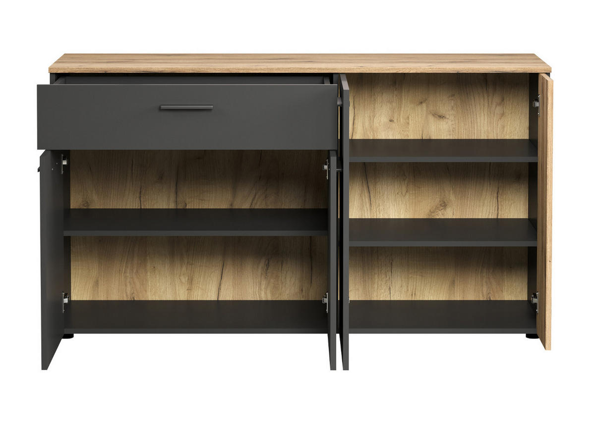 SIDEBOARD grau, Evoke Eiche 150 cm, Kommode 4-türig - Eichefarben/Schwarz, Holzwerkstoff/Kunststoff (150/83/32cm) - Top.Furn