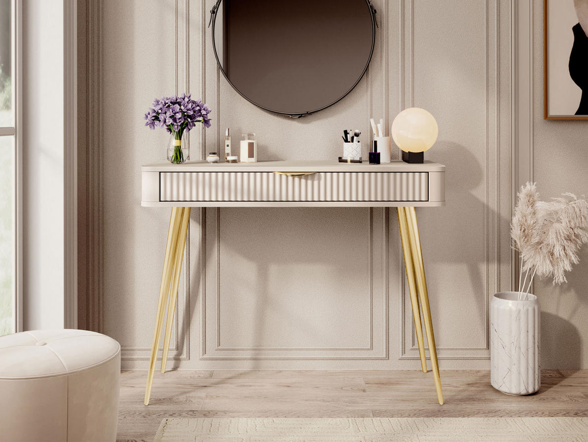 SCHMINKTISCH Lante - Beige/Goldfarben, Holzwerkstoff/Metall (38/101/78cm) - MIRJAN24