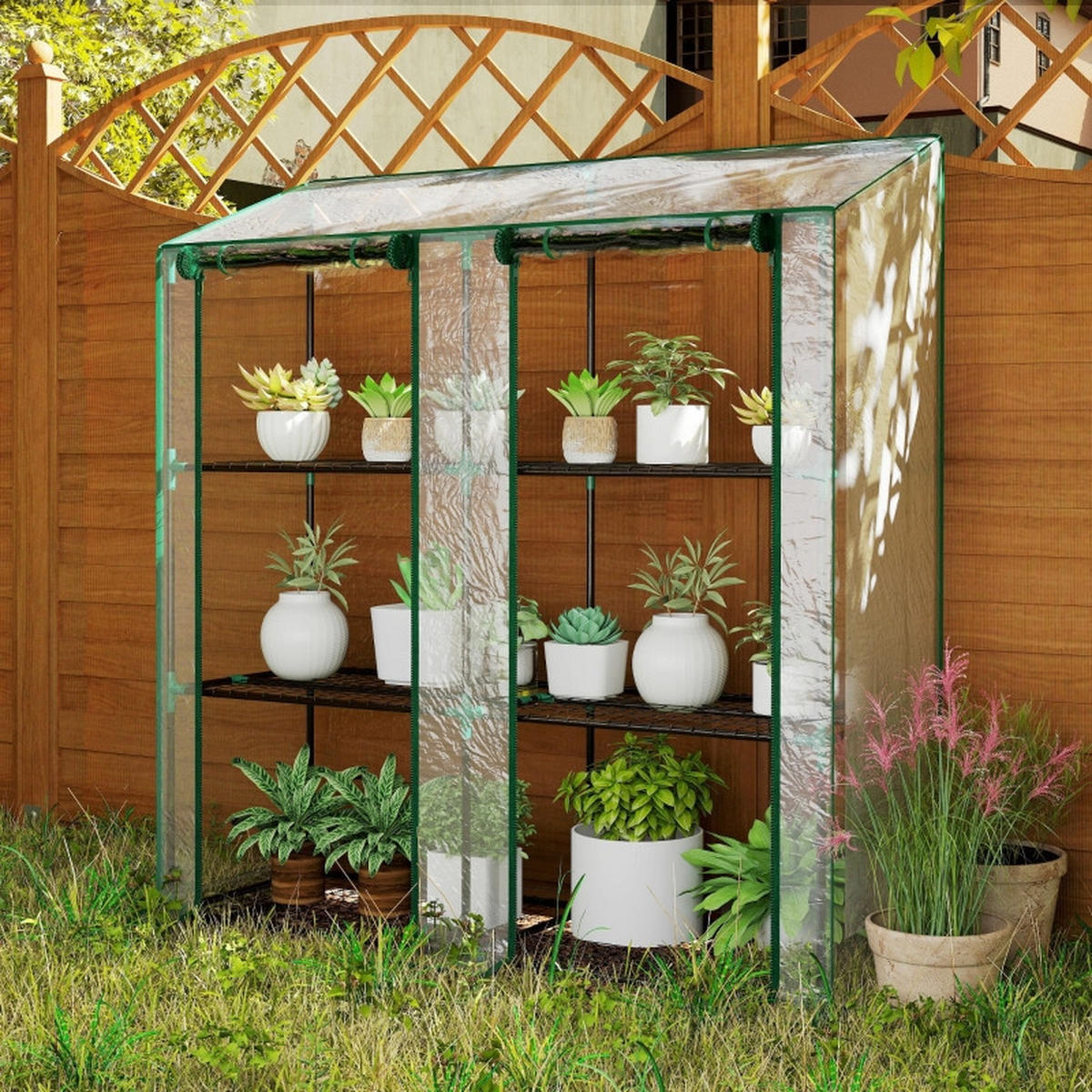 GEWÄCHSHAUS Mini 3 Etagen 6 Regale transparent - Transparent, Metall (143/151/46cm) - Fortuna Lai