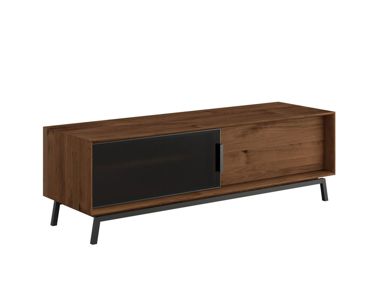 LOWBOARD Modern Loft Eiche Tabak 200 / 50 / 52cm - Dunkelbraun/Schwarz, Holz/Metall (200/52/50cm) - Feldmann-Wohnen