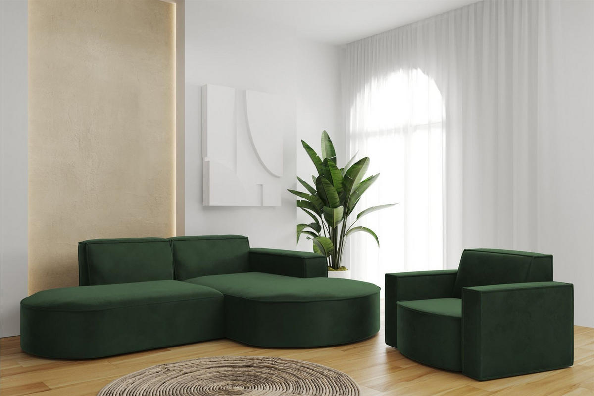 SOFASET Palma Ecksofa Sessel Opera - Grün, Holzwerkstoff/Textil (236/78/165cm) - Fun Möbel