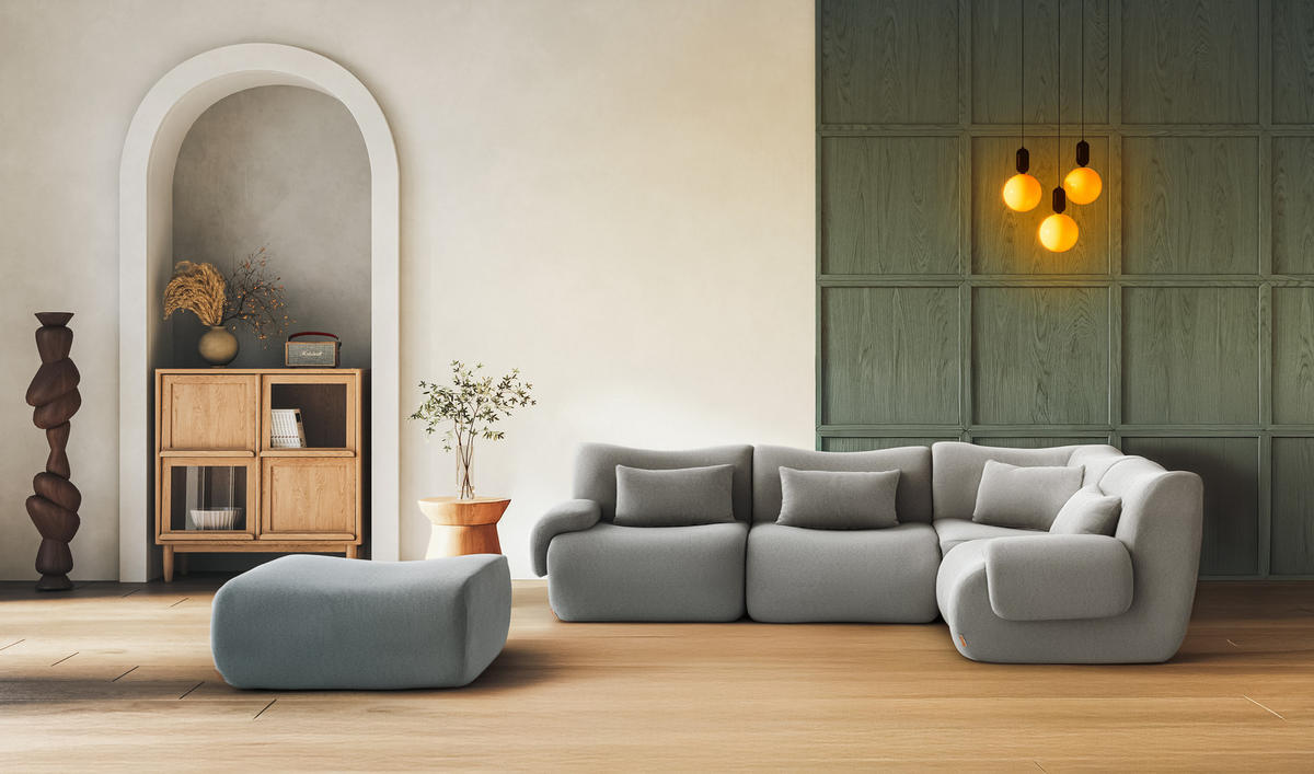 ECKSOFA Bouclé-Stoff Wolkengrau - Grau, Textil (269/190cm) - MILYsofa