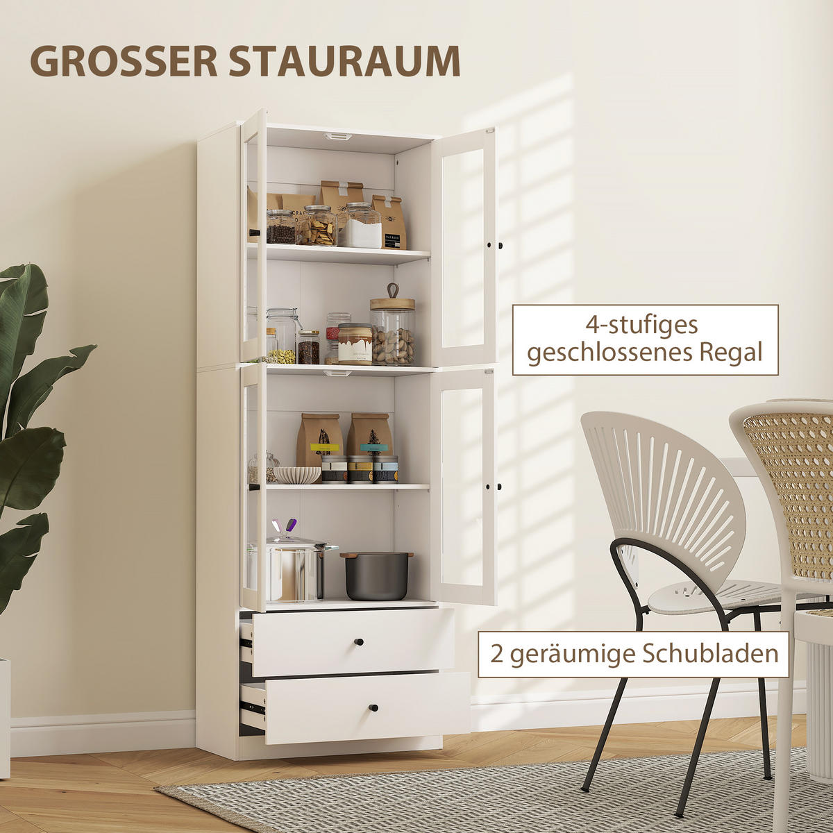 KÜCHENSCHRANK, Hochschrank mit Schublade, verstellbaren Einlegeböden Weiß - Weiß, Holzwerkstoff (30/170/59cm) - HOMCOM