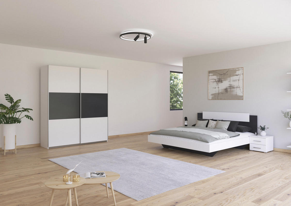 SCHLAFZIMMER Borba in Weiß und Grau 4 teilig – mit Bettanlage 180x200cm, zwei Nachttisch und Schwebetürenschrank 175cm Breite - Weiß, Holzwerkstoff (80/200/120cm)