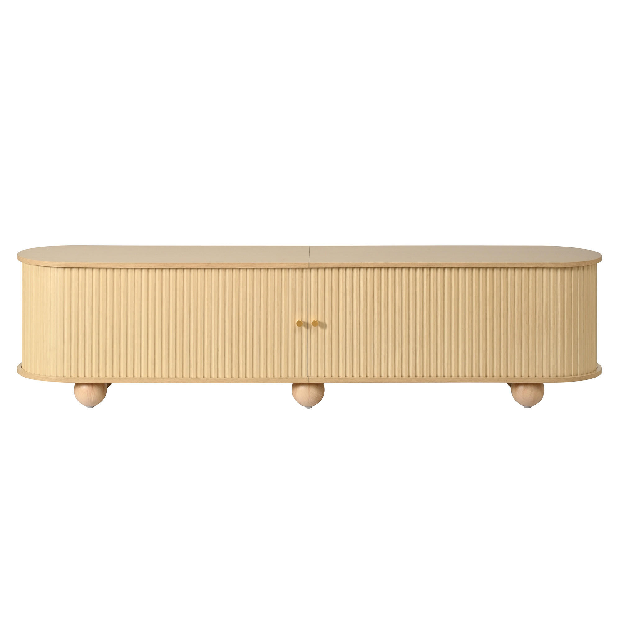 LOWBOARD 180cm Retro mit Lamellen-Schiebetüren & Kugelfüßen - Naturfarben, Holzwerkstoff (180/45/35cm) - Urban Meuble