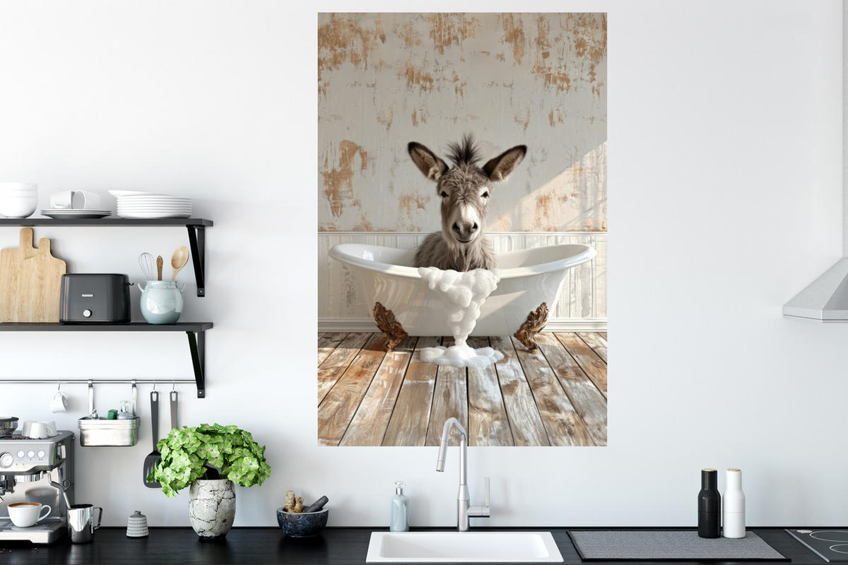 WANDTATTOO Esel - Tiere - Badewanne - Schaumstoff 80x120 cm - Weiß, Kunststoff (80/120/0.1cm) - MuchoWow