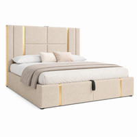 BETT mit Stauraum LED und Ladefunktion 140x200 cm Leinen Beige - Beige, Metall (140/200cm) - Meubliv