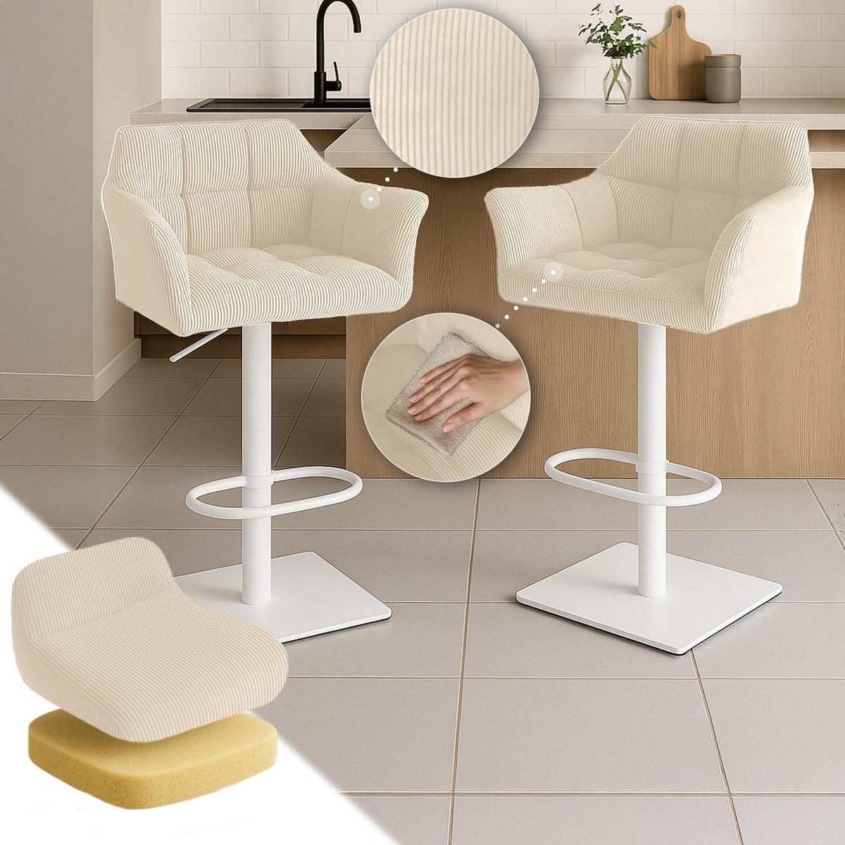 BARHOCKER Damaso 88x64x45 cm creme - Creme, Textil (64/88/45cm) - furnicato