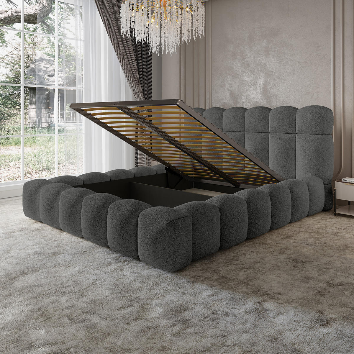 POLSTERBETT ACRI 160x200 cm, Anthrazit - Dunkelgrau, Textil (160/200cm) - Fedve