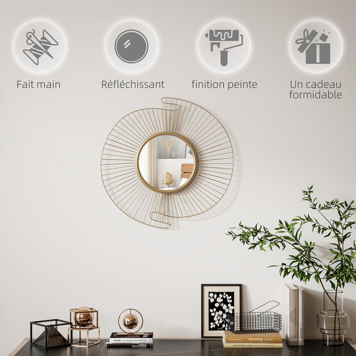 WANDSPIEGEL DE-14334 60 cm, mit 360°-Aufhängung Gold - Goldfarben, Metall (60/60/3.2cm) - ComfortXL