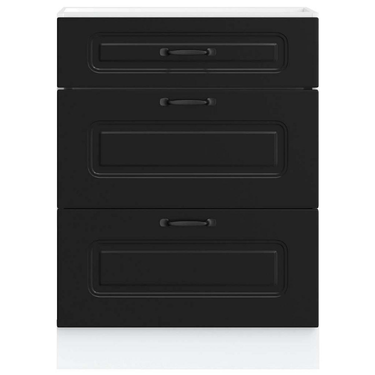 KÜCHENUNTERSCHRANK Kalmar mit 3 Schubladen 60/46/81,5 cm aus Holzwerkstoff Schwarz - Schwarz, Holz (60/81.5/46cm) - vidaXL