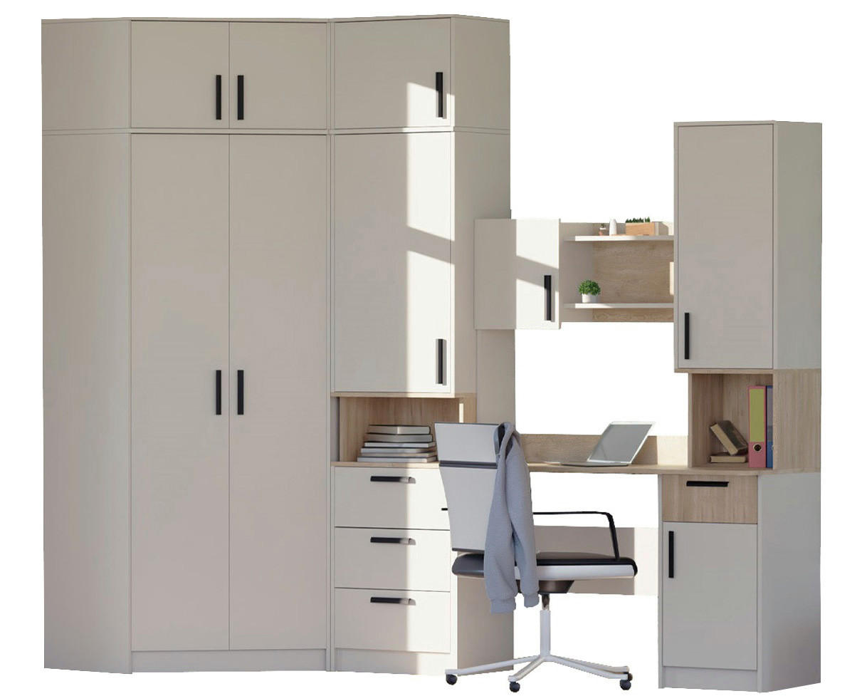 SCHRANKSYSTEM ECKSCHRANK GRANT SET 26/C GRAUBEIGE CASHMERE - Kaschmir/Schwarz, Holzwerkstoff (268/195/91cm) - Marmex Möbel