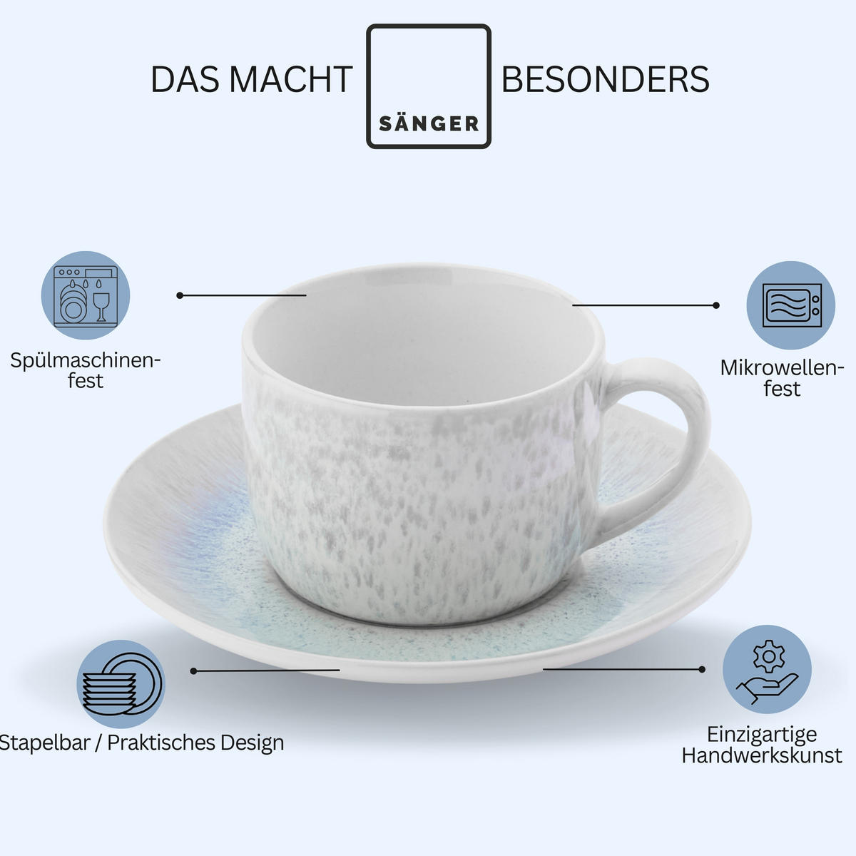 KAFFEETASSEN SET SANTORINI - 8 teilig aus Steingut - Creme, Keramik (29/25/28cm) - Sänger