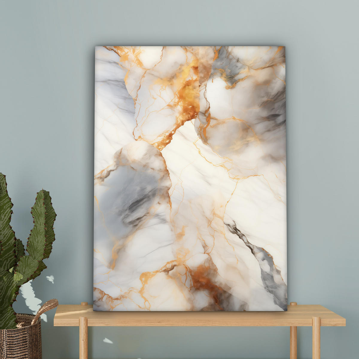 LEINWANDBILD Marmor - Grau - Gold 60x80 cm - Weiß, Textil (60/80cm) - MuchoWow