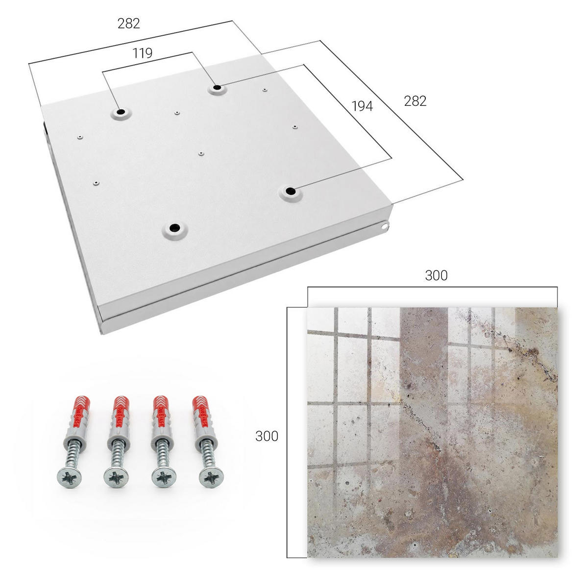 SCHLÜSSELBOX Weiß 30x30 cm – Türöffnung nach rechts - Erdige Textur - Beige, Metall (30/30/5cm) - TULUP