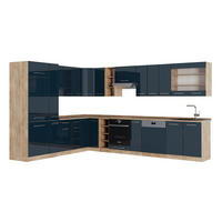 ECKKÜCHE Fame-Line Dunkelblau Hochglanz/Goldkraft Eiche 257 x 60 cm ohne AP - Eiche Wotan/Dunkelblau, Holzwerkstoff (347/81.6/46cm) - Vicco