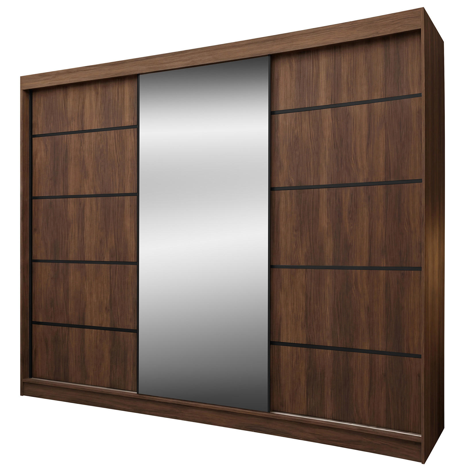 Beautysofa SKŘÍŇ S POSUVNÝMI DVEŘMI Marika II se zásuvkami a zrcadlem, 240 / 216 / 61 cm, ořech + černá