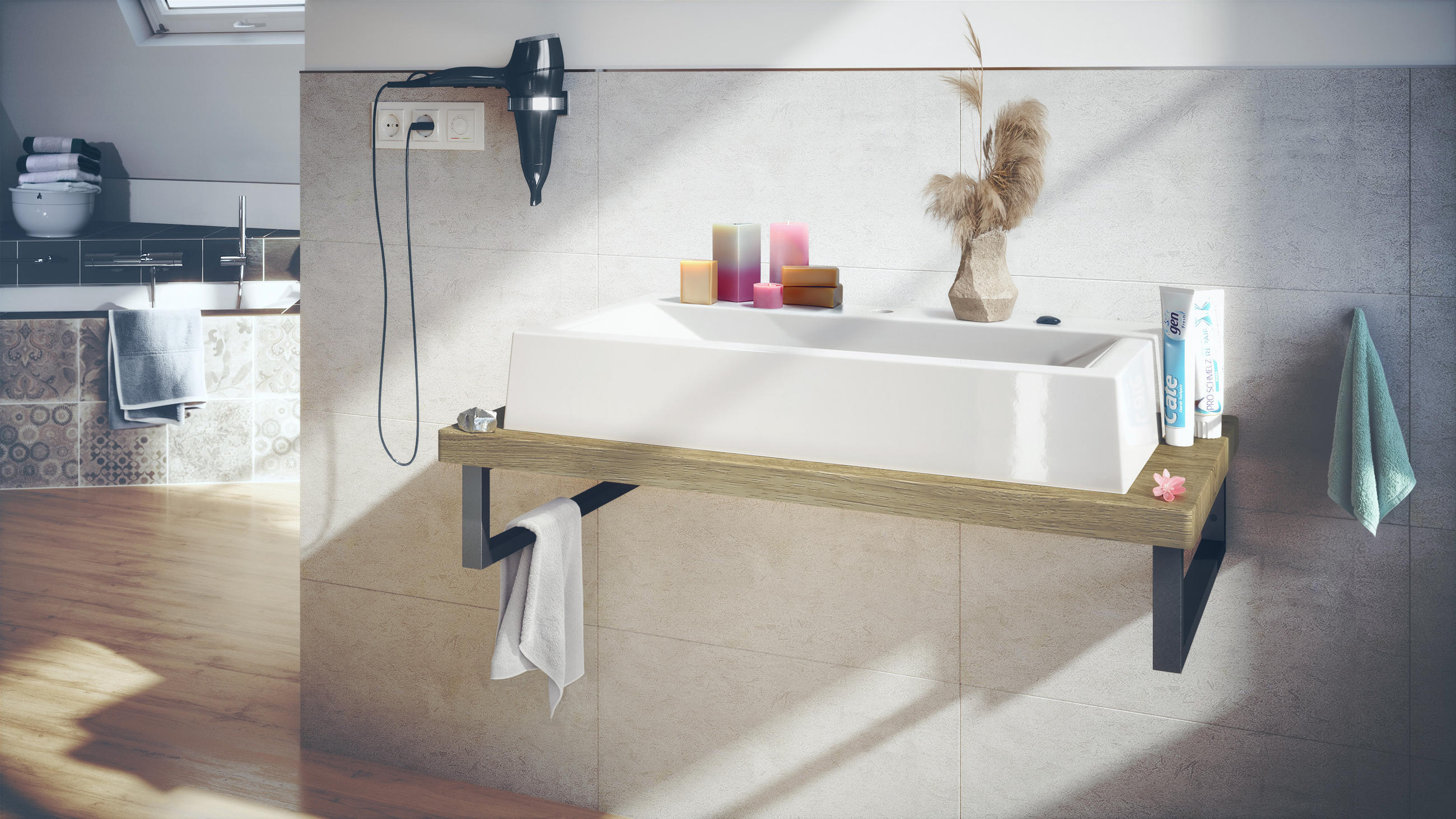 WASCHBECKENUNTERSCHRANK Nizza Eiche Ribbeck - Alteiche, Holzwerkstoff (95/31.4/51cm) - Vladon