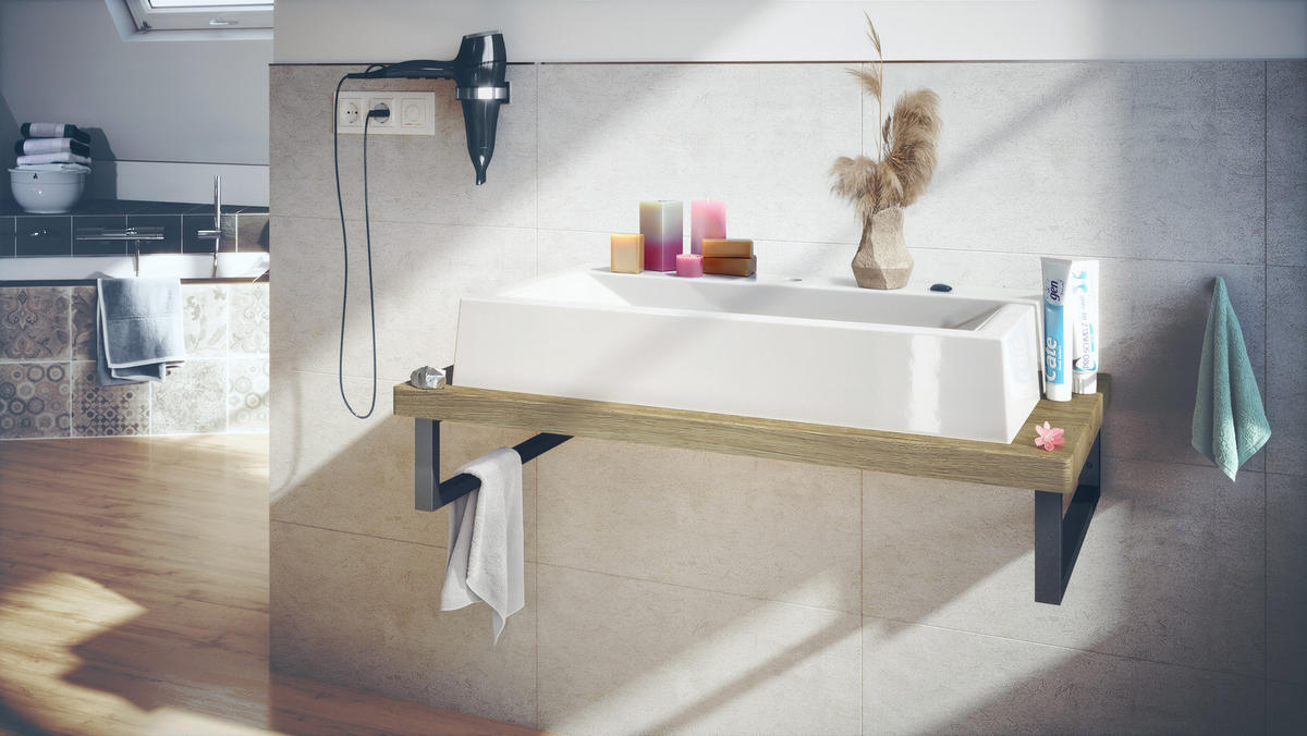 WASCHBECKENUNTERSCHRANK Nizza Eiche Ribbeck - Alteiche, Holzwerkstoff (95/31.4/51cm) - Vladon