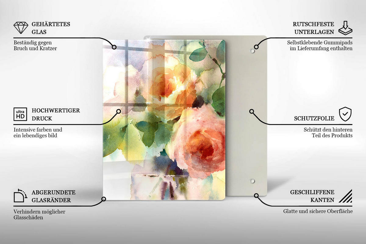 GLASPLATTE 40x52 cm Gemalte Blumen - Dunkelblau, Glas (40/52cm) - Wallfluent