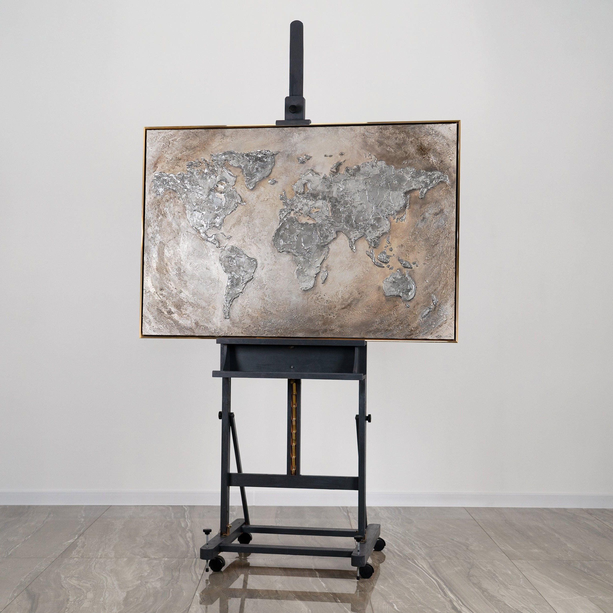 GEMÄLDE Welt auf Leinwand Schattenfugenrahmen Gold 140x100 cm - Goldfarben, Holz (140/100cm) - YS-art gallery