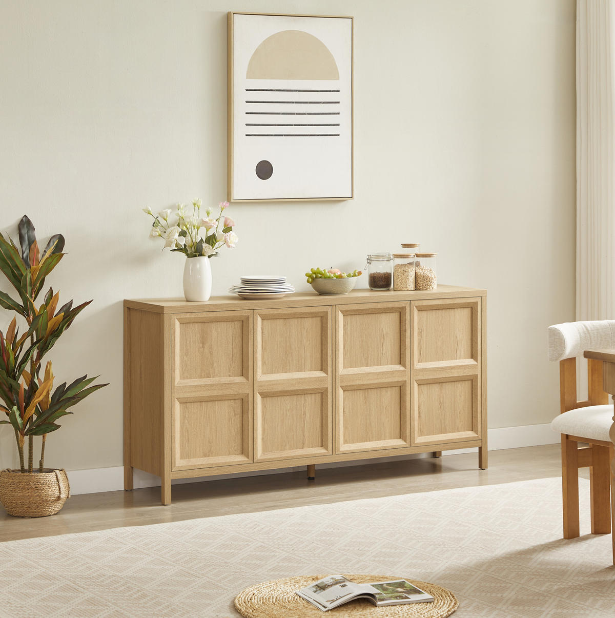 KOMODA 160/40/80 cm z odpiranjem na pritisk, mehkim zapiranjem in varovalom proti prevrnitvi, Hrast - barve hrasta, leseni material (160/80/40cm) - Redom