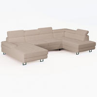 WOHNLANDSCHAFT MARRY Rechts Creme Cord-Stoff mit Schlaffunktion und zwei Bettkästen - Creme, Holz/Metall (190/90/335cm) - Barchello