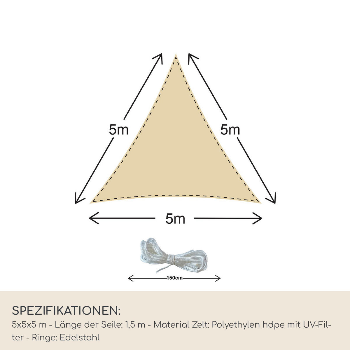 SONNENSEGEL Beige 500/500/1 cm - Beige, Kunststoff (500/500cm) - Mobili Rebecca