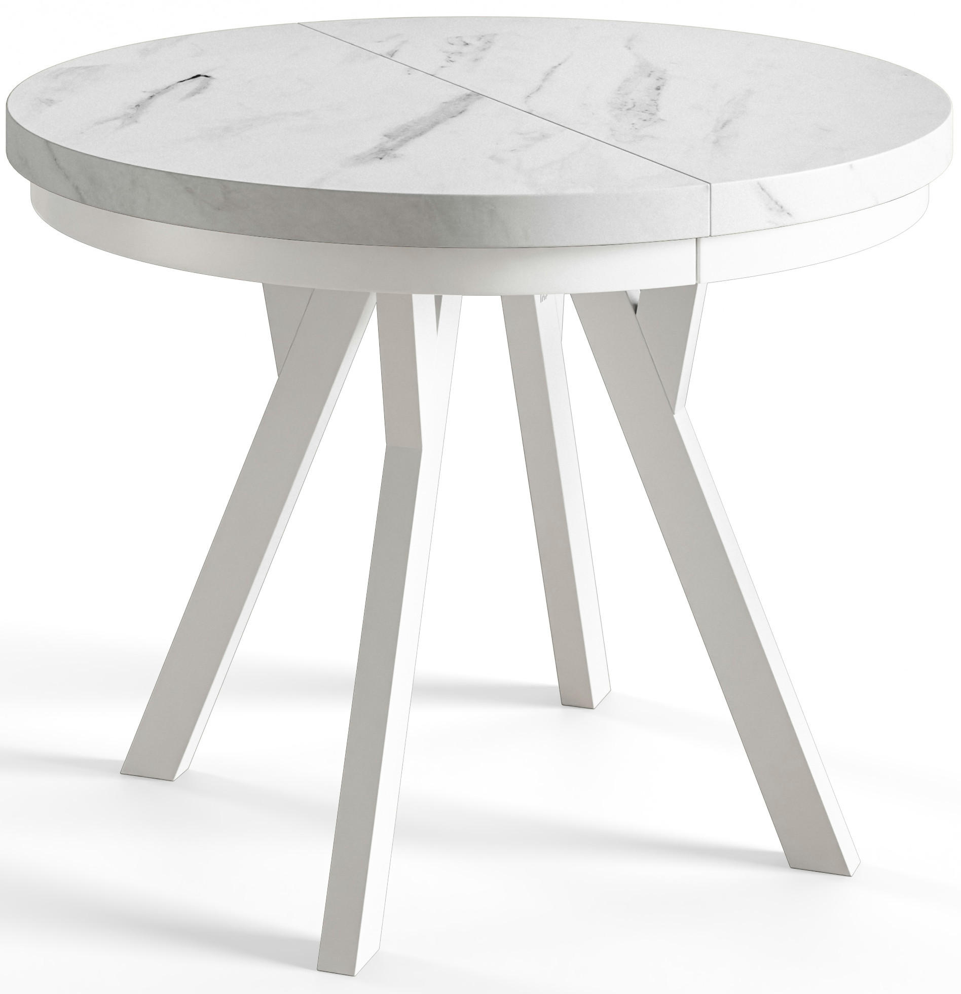 ESSZIMMERTISCH EVO, ausziehbarer Tisch 80 cm bis 130 cm, Farbe: MARMUR, mit Holzbeinen in Farbe Weiß - Hellgrau/Weiß, Holzwerkstoff (80/80/77cm) - Alpi-Möbel